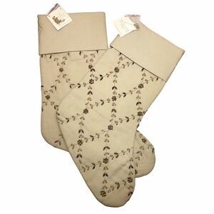 Pottery Barn 2 Linen Cotton Blend Lattice Jewel Christmas Stockings 9 X 19.5 In